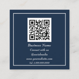 Carte De Visite Carré Code QR professionnel scanner bleu marine