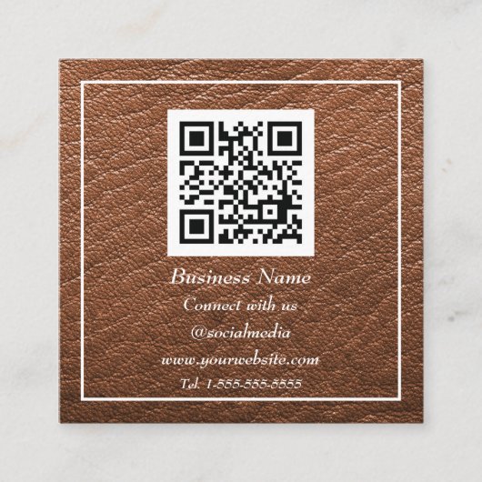 Carte De Visite Carré Code QR professionnel scanner Cuir Brown (Devant)