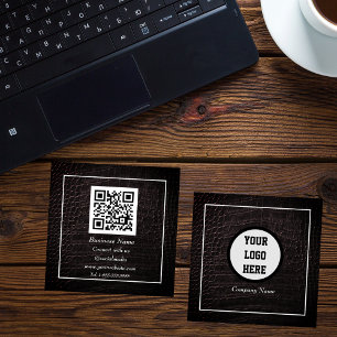 Carte De Visite Carré Code QR professionnel scanner Cuir Brown