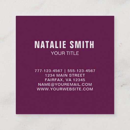 Carte De Visite Carré Code QR professionnel unique et élégant (Dos)