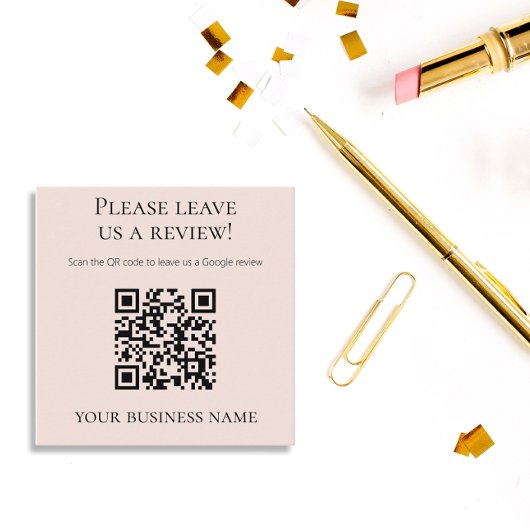 Carte De Visite Carré Code QR Rose Moderne Avis Google