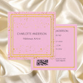 Carte De Visite Carré Code QR rose or élégant glamour