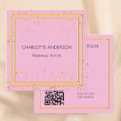 Carte De Visite Carré Code QR rose or élégant glamour