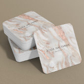Carte De Visite Carré Code QR rose or marbre élégant professionnel