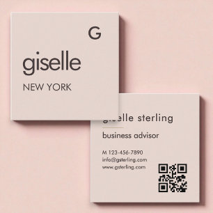 Carte De Visite Carré Code QR Rose Pâle