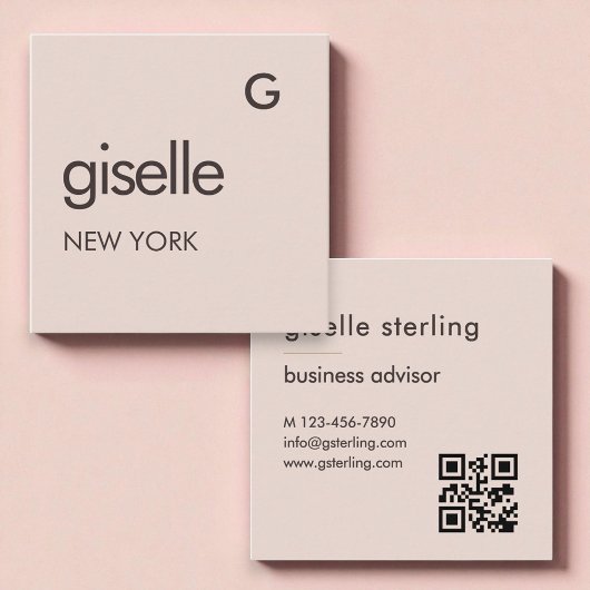 Carte De Visite Carré Code QR Rose Pâle