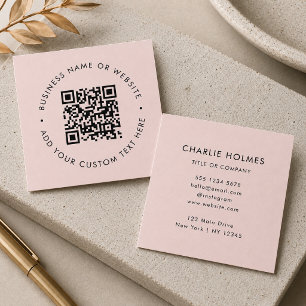 Carte De Visite Carré Code QR | Rose Pâle Moderne Professionnel