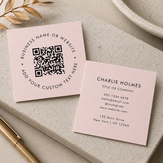 Carte De Visite Carré Code QR | Rose Pâle Moderne Professionnel