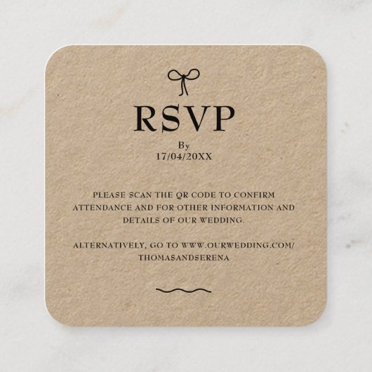 Carte De Visite Carré Code QR Rustic Kraft (modifiable) Mariage budgétai (Dos)