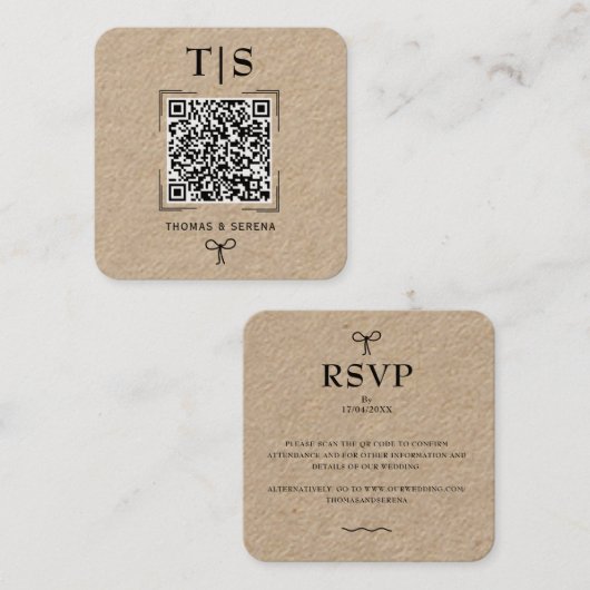 Carte De Visite Carré Code QR Rustic Kraft (modifiable) Mariage budgétai (Devant / Derrière)