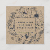 Carte De Visite Carré Code QR rustique Botanique Kraft Marine Bleu Référ (Devant)