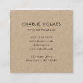 Carte De Visite Carré Code QR | Rustique Kraft moderne minimaliste profe (Dos)