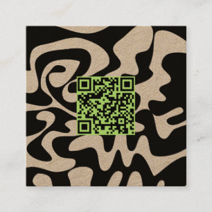 Carte De Visite Carré Code QR Sage Vert Noir Rétro Groovy Kraft