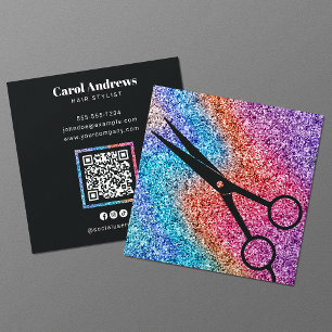 Carte De Visite Carré Code QR Salon de coiffure ciseaux noirs Modern Spa
