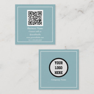 Carte De Visite Carré Code QR scannable bleu poussiéreux professionnel