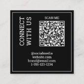 Carte De Visite Carré Code QR scannable moderne numérique noir et blanc (Dos)