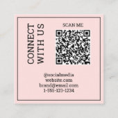 Carte De Visite Carré Code QR scannable Moderne Rose Pâle Noir Numérique (Dos)