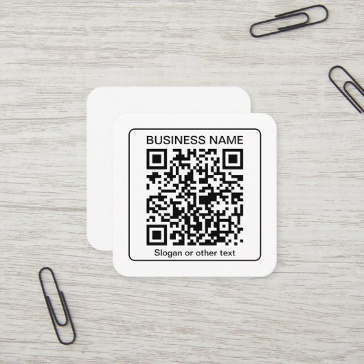 Carte De Visite Carré Code QR scannable modifiable + Nom de votre entrep (Devant/Arrière en situation)