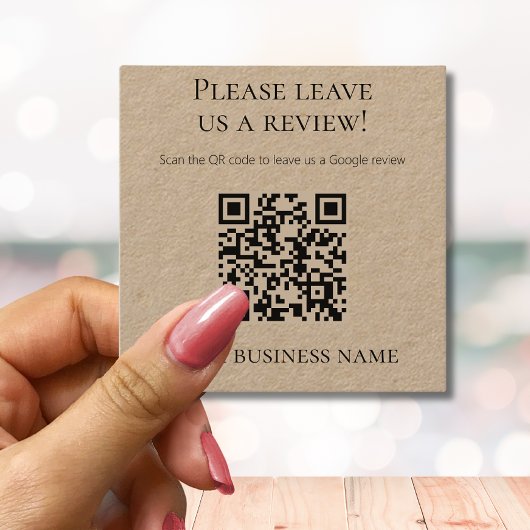 Carte De Visite Carré Code QR simple Avis Google Kraft
