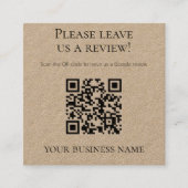 Carte De Visite Carré Code QR simple Avis Google Kraft (Devant)