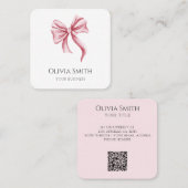 Carte De Visite Carré Code QR Simple Élégant Ruban Rose (Devant / Derrière)