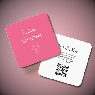 Carte De Visite Carré Code QR Simple Flower mignon Fille rose