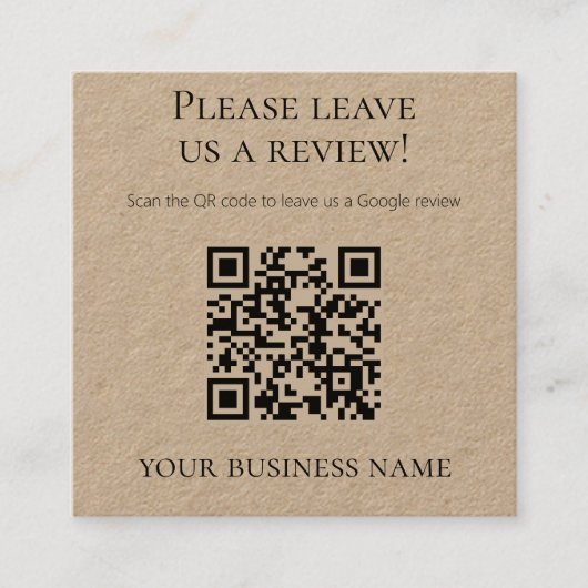 Carte De Visite Carré Code QR simple Google Review Kraft (Devant)
