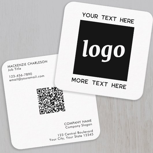 Carte De Visite Carré Code QR simple logo et texte