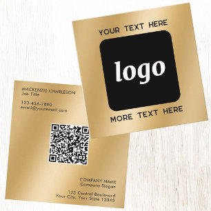 Carte De Visite Carré Code QR simple logo et texte Or