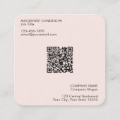 Carte De Visite Carré Code QR Simple Logo et Texte Rose Pâle (Dos)
