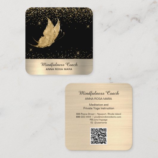 Carte De Visite Carré *~* Code QR Star Gold Parties scintillant Butterfl (Devant / Derrière)