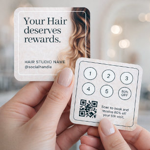 Carte De Visite Carré Code Qr Studio de Coiffure Récompenses Luxe Vagues