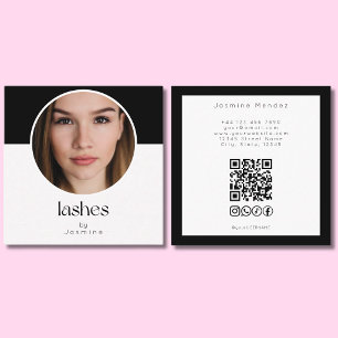 Carte De Visite Carré Code QR Tech Lash Photo Réseaux Sociaux Carré Noir