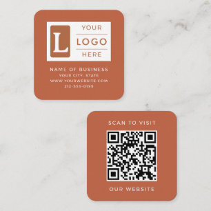 Carte De Visite Carré Code QR Terracotta Moderne Logo Personnalisé Minim