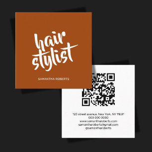 Carte De Visite Carré Code QR terracotta script coiffeur moderne