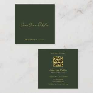 Carte De Visite Carré Code QR texte doré écriture manuscrite verte éléga