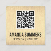Carte De Visite Carré Code QR | Tissu de texture d'or (Devant)