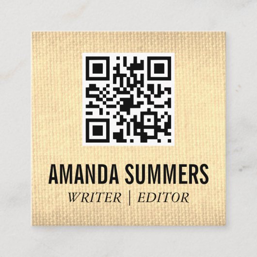 Carte De Visite Carré Code QR | Tissu de texture d'or (Devant)