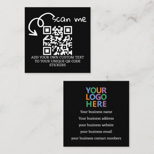 Carte De Visite Carré Code QR unique site Web numérisable personnalisé (Devant / Derrière)