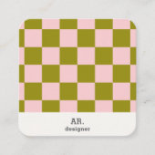 Carte De Visite Carré Code QR Vérifications Vertes Roses Modernes (Devant)