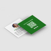 Carte De Visite Carré Code QR vert moderne Photo sur les médias sociaux