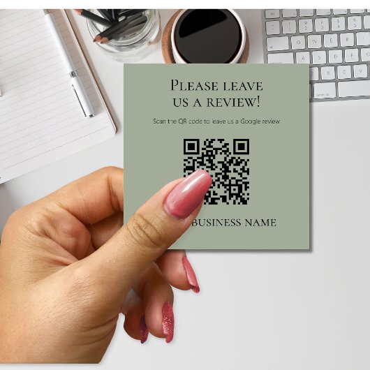Carte De Visite Carré Code QR Vert Sauge Moderne Avis Google
