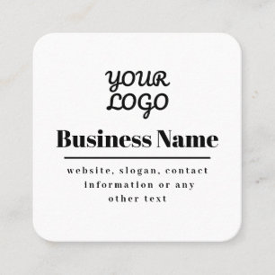 Carte De Visite Carré Code QR & Votre Logo Rétro-Moderne Blanc & Noir