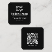 Carte De Visite Carré Code QR & Votre Logo Retro-Moderne Noir & Blanc (Devant / Derrière)