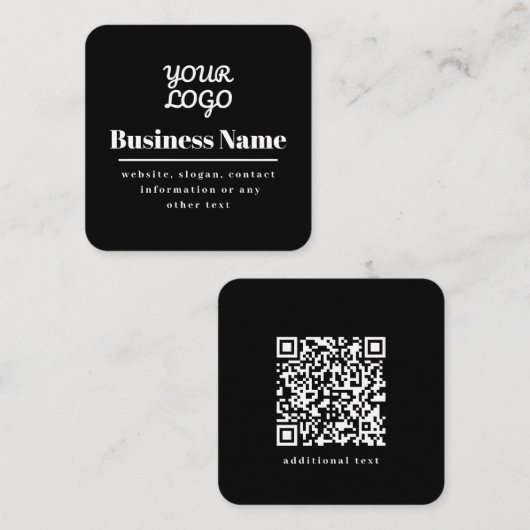Carte De Visite Carré Code QR & Votre Logo Retro-Moderne Noir & Blanc (Devant / Derrière)