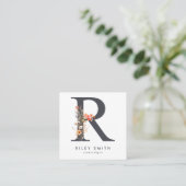 Carte De Visite Carré Code R QR initial du Fleur sauvage Boho (Debout devant)