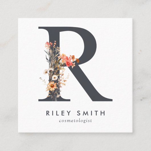 Carte De Visite Carré Code R QR initial du Fleur sauvage Boho (Devant)