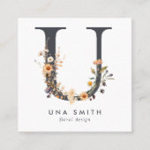 Carte De Visite Carré Code U QR initial du Fleur sauvage Boho (Devant)