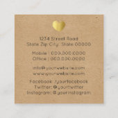 Carte De Visite Carré Coeur d'or fait avec amour (Dos)