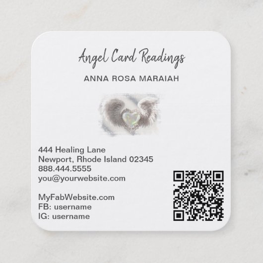 Carte De Visite Carré *~* Coeur Opal QR Ange ailes AP78 blanc Delicate (Dos)